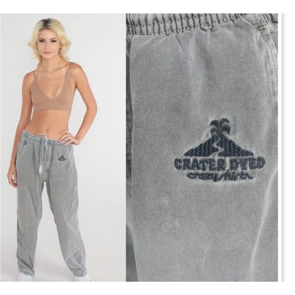 Grey Track Pants 80s Crazy Shirts Joggers Crater Dyed Volcano Embroidered High